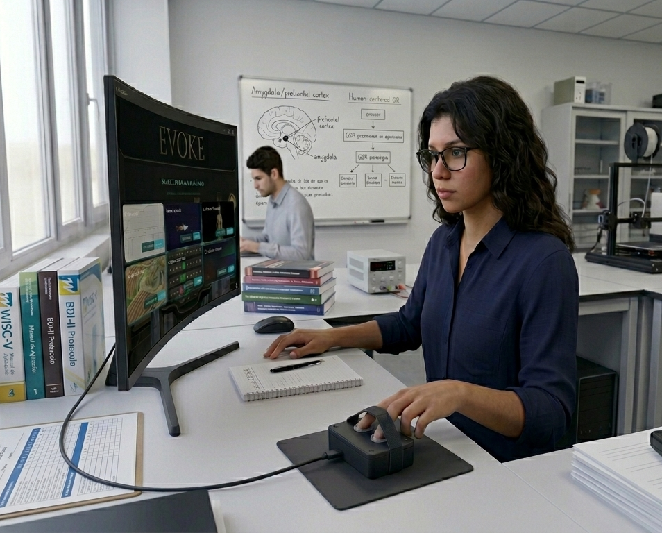 Dispositivo de medición Evoke GSR en entorno de laboratorio científico